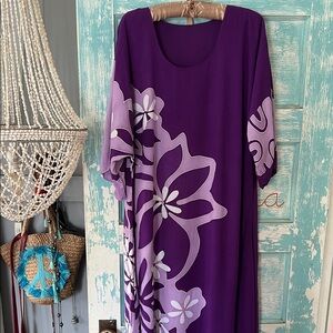 Purple muumuu tag less wonder pareo fabric aloha dress mid maxi length beach